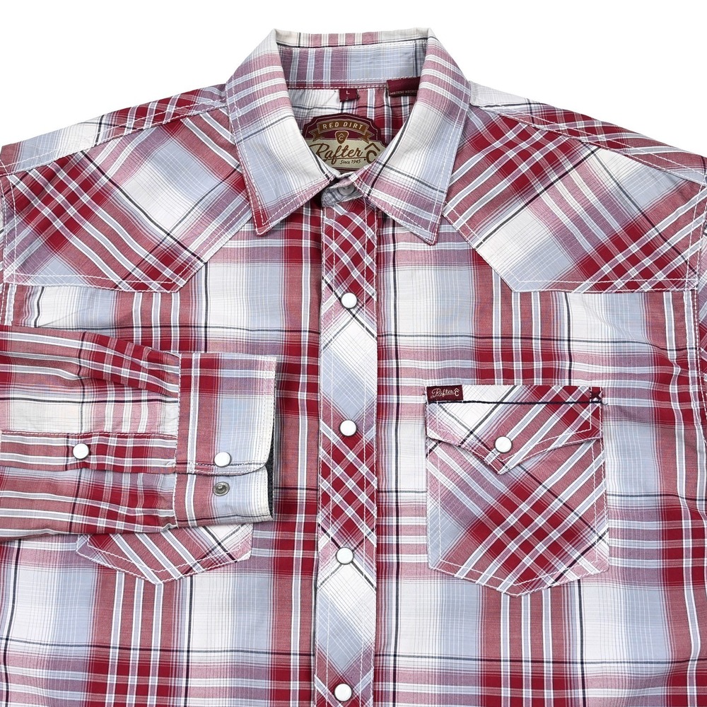 Rafter C Pearl Snap Shirt Long Sleeve Red Dirt Collection Plaid Mens Large Rodeo